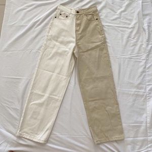 Shekou Color Block  White and Beige Jeans Small. 0010